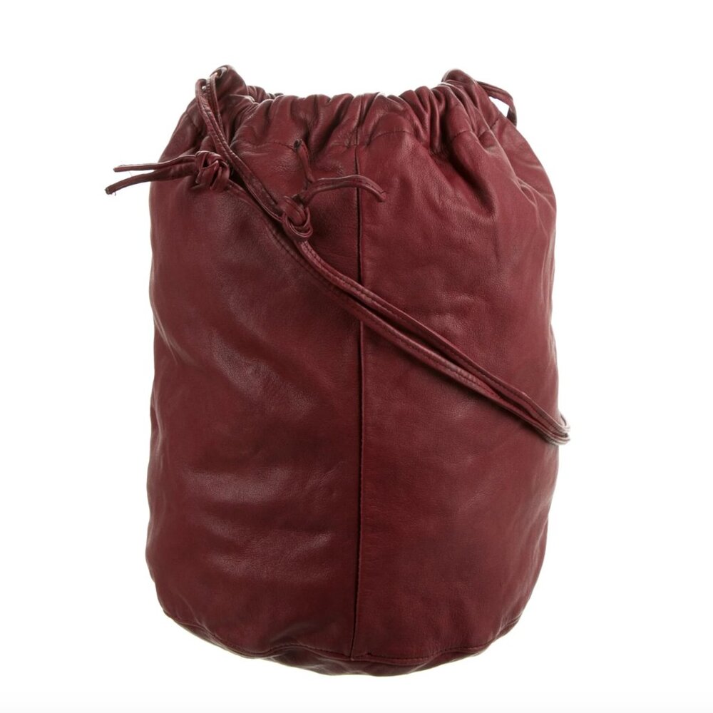 Bottega Veneta Large Drawstring Bucket Bag/Pouch Red Leather BV Logo Lining